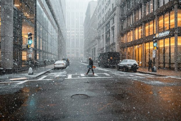 snowing in the city